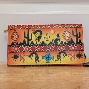 NWT Sukriti Hand Painted Genuine Leather Kokopelli Southwestern Wallet